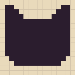 Pixel art silhouette: a cat's head in one dark color on a 16×16 grid