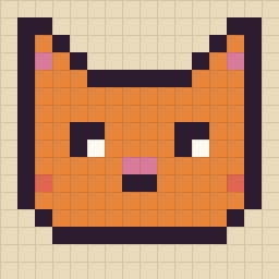 Pixel art: an orange cat's face on a 16×16 grid