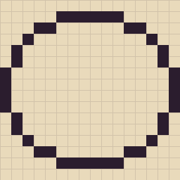 A pixel art circle outline 16 pixels wide on a 16×16 grid