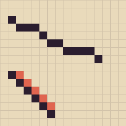 Jagged pixel art lines: uneven steps and extra corner pixels, marked in red